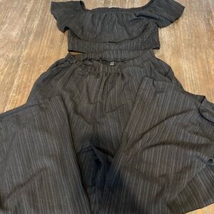 SHEIN Black Striped Two Piece Jumpsuit